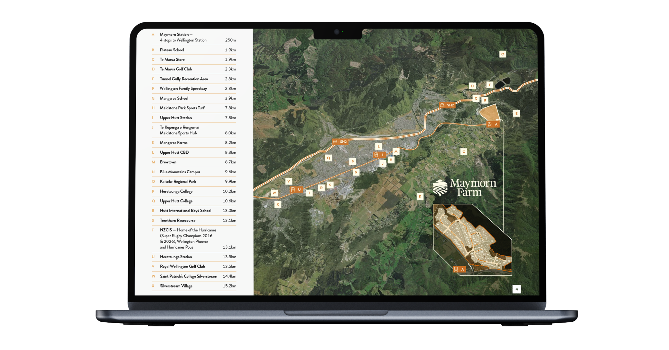 Map Design for Maymorn Farm, Housing development by Gillies Group in Upper Hutt. Designed by Tailwind Branding Design