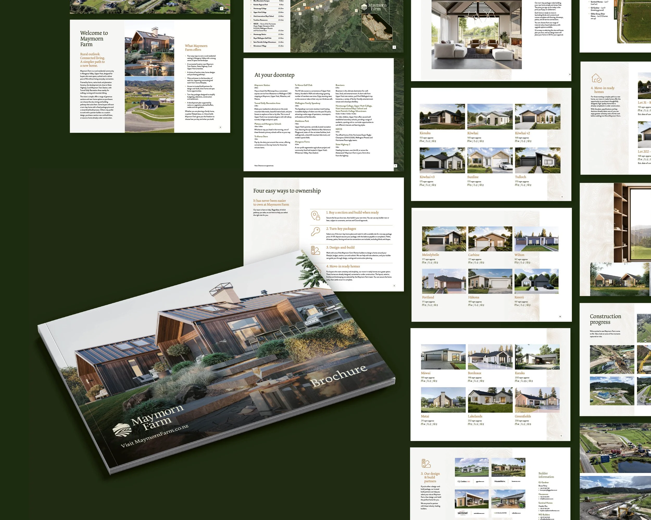 Extensive brochure for Maymorn Farm, Housing development by Gillies Group in Upper Hutt. Designed by Tailwind Branding Design