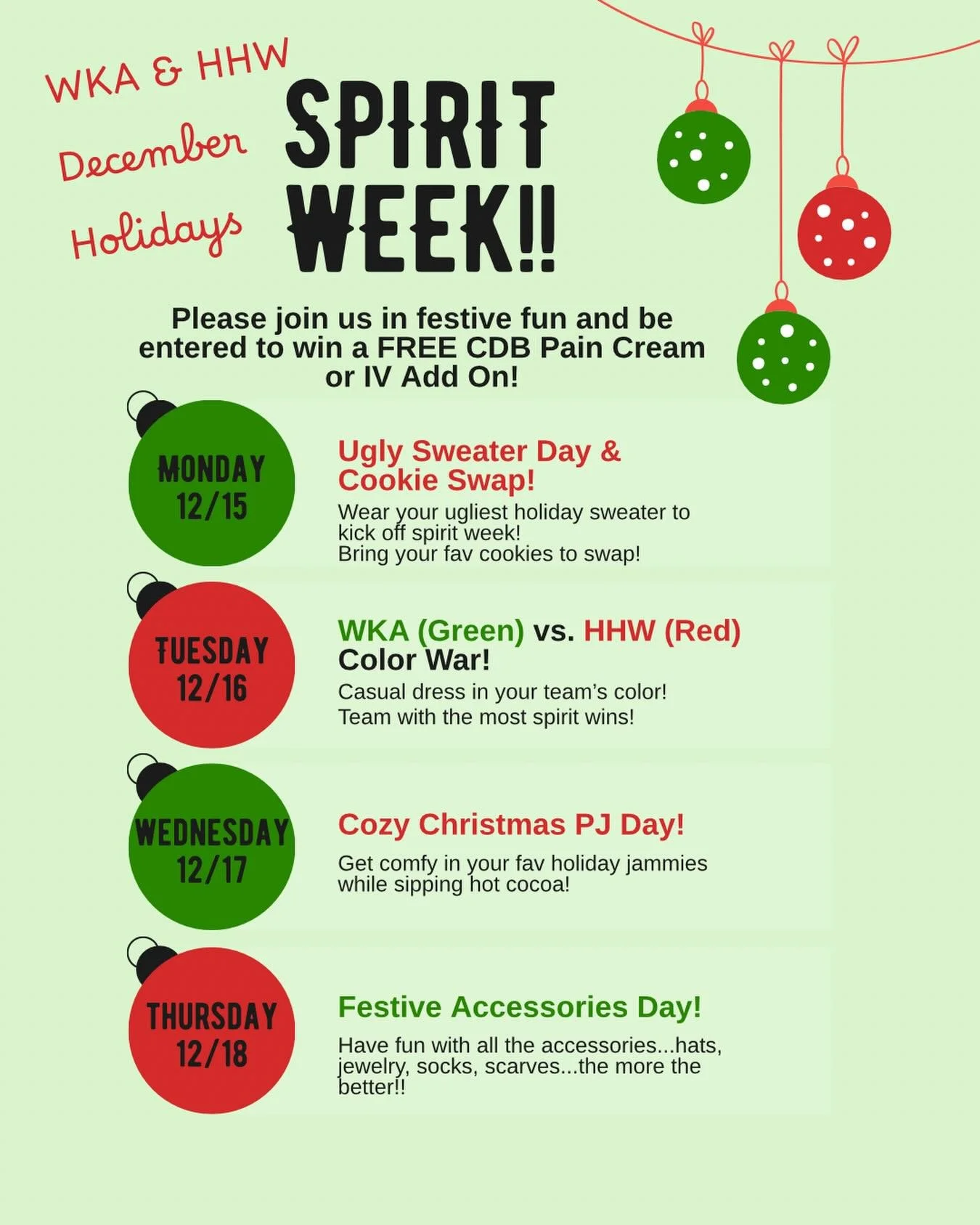 Please join in for our 🎄HOLIDAY SPIRIT WEEK 🎄and be entered to win!! It will be a festive week here in the clinic! #holidayspirit #holidays #shoplocal #knoxville #knoxrocks #spiritweek