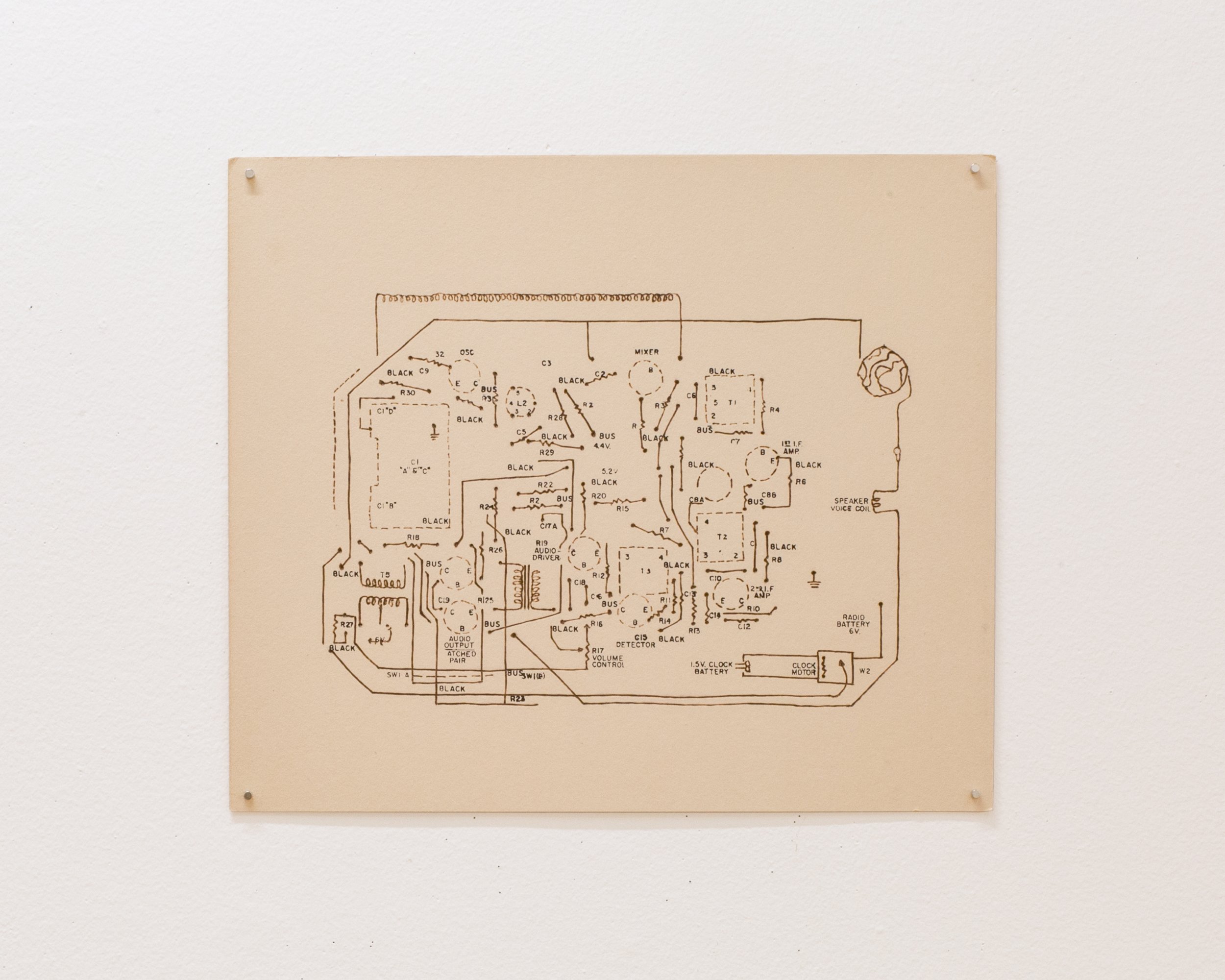 The Electrifying Aretha Franklin Tour
20” x 17”
Taskboard, Ink, Soldering Iron Heat
Source: Westinghouse Transistor Radio Model H-685P8 and H-686P8