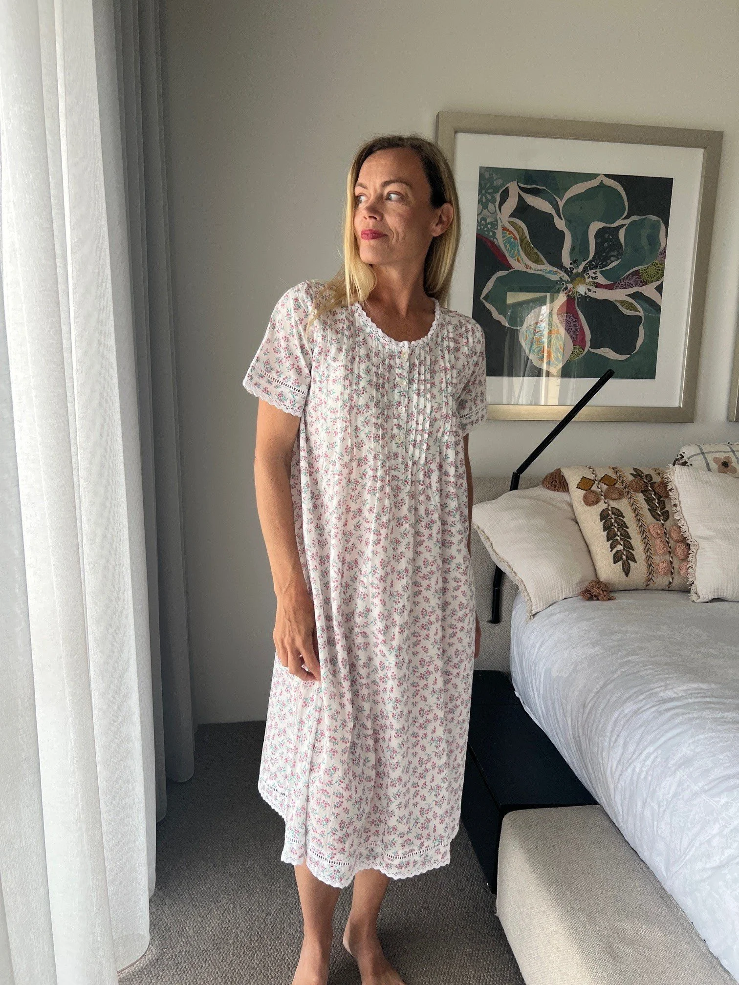 Betty in Miniature Rose Pure Cotton Short Sleeve Nightie