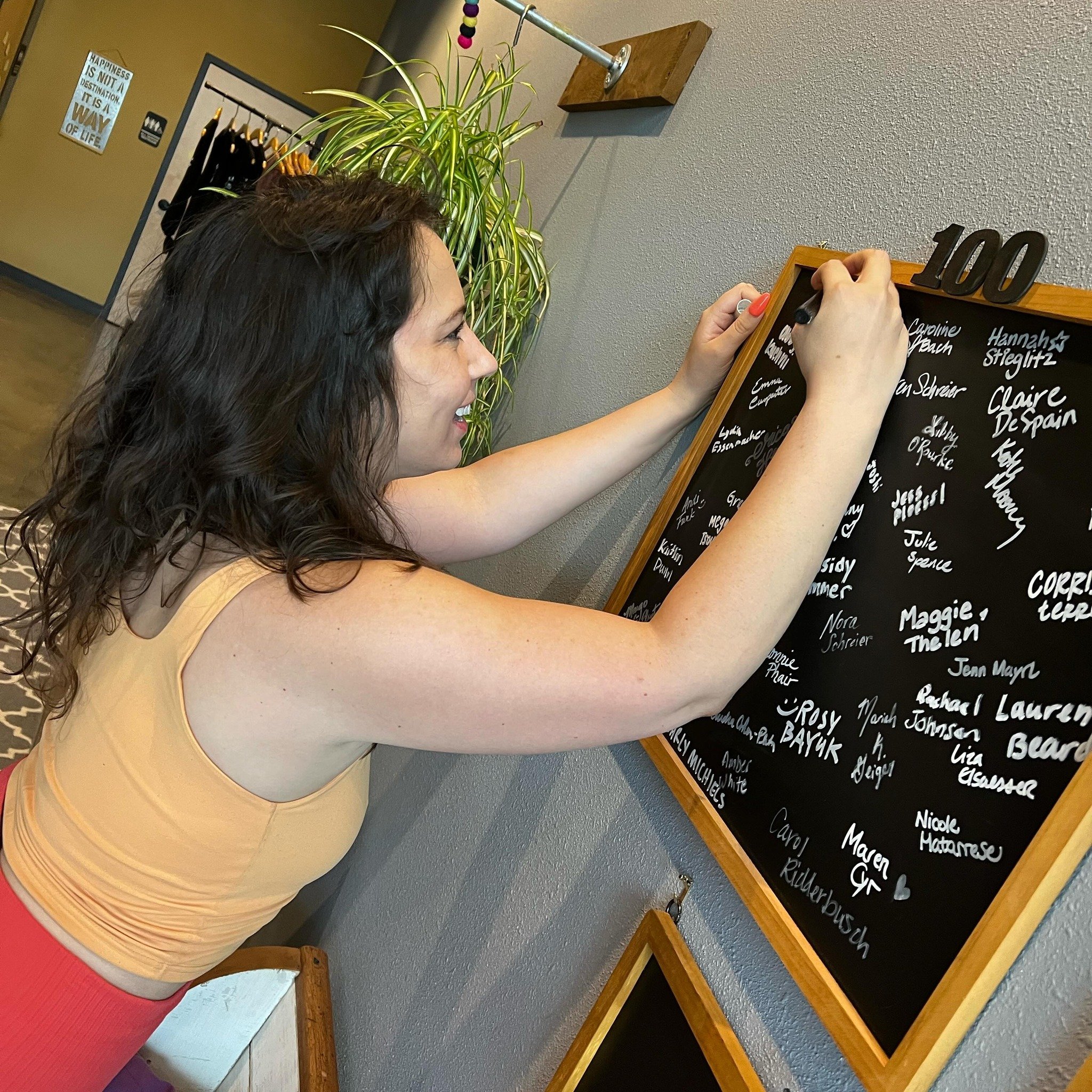 Proudly signing the 💯 milestone board! Way to go @allisongeyer ! Love your consistency&hellip;keep showing up for you! 🎊💪