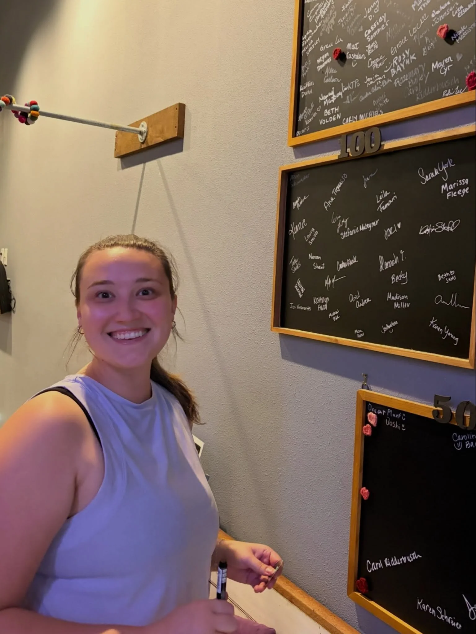 🥳 Welcome to the 100 class club, Noelle! 🥳

We couldn&rsquo;t be more excited to see you celebrate your hard work and dedication! Congrats! 🎊🎉❤️🍾