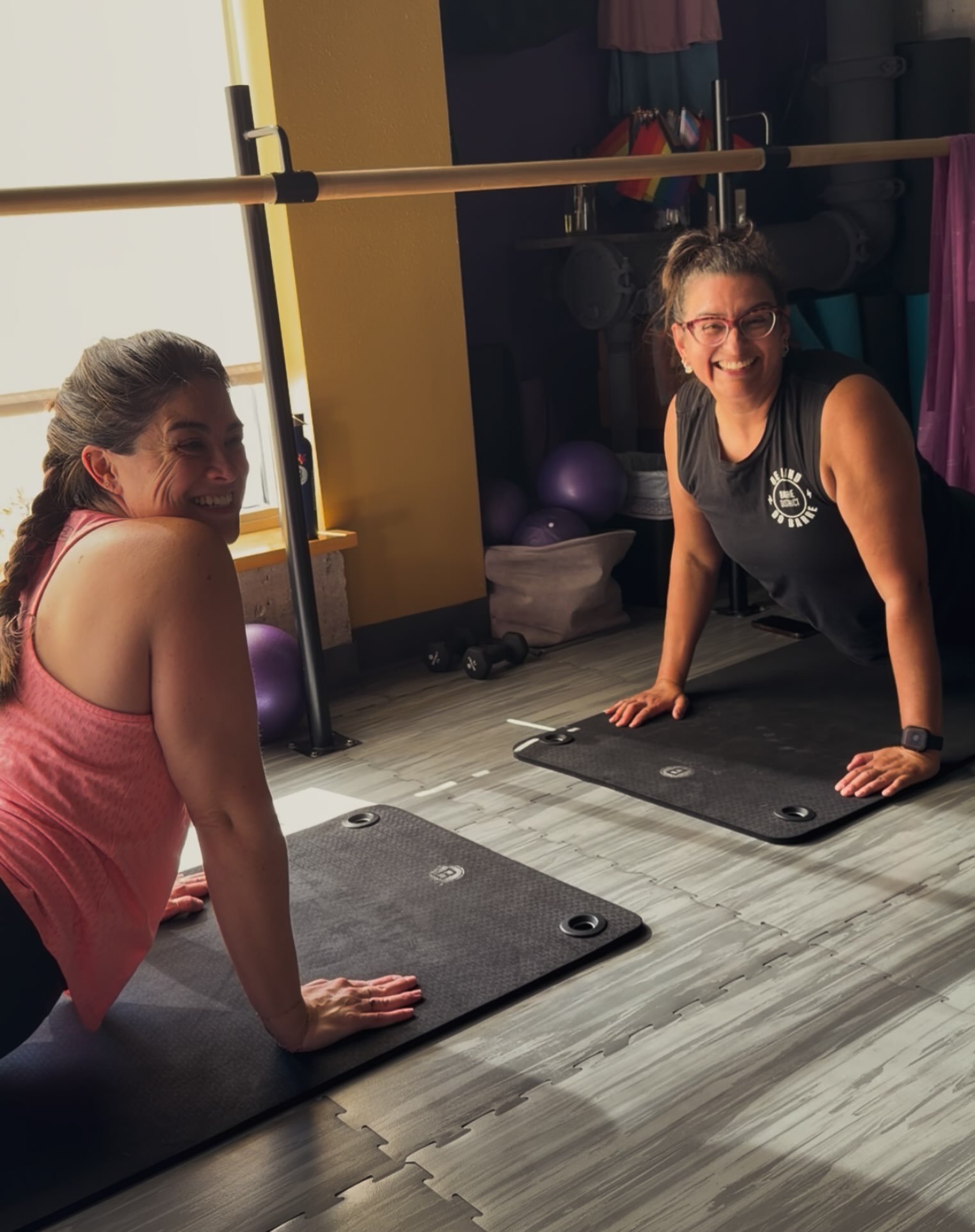 Barre is exercise. Exercise gives you endorphins. Endorphins make you happy!

Just check out these two 😃😃