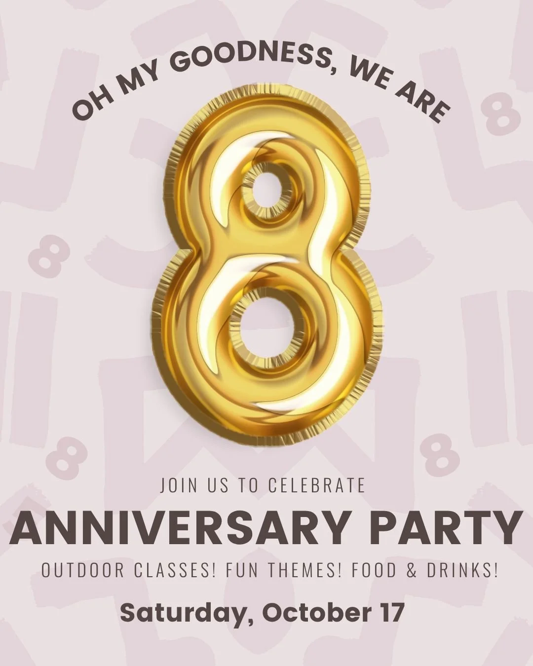 🥳🩵Save the date for October 17! 🩵🥳

We will be celebrating our 8th year as a studio. We want to thank YOU for making that happen! 🥰

Join us for an outdoor class on the rooftop on Oct 17. We&rsquo;ll also be hosting theme classes in October, sha