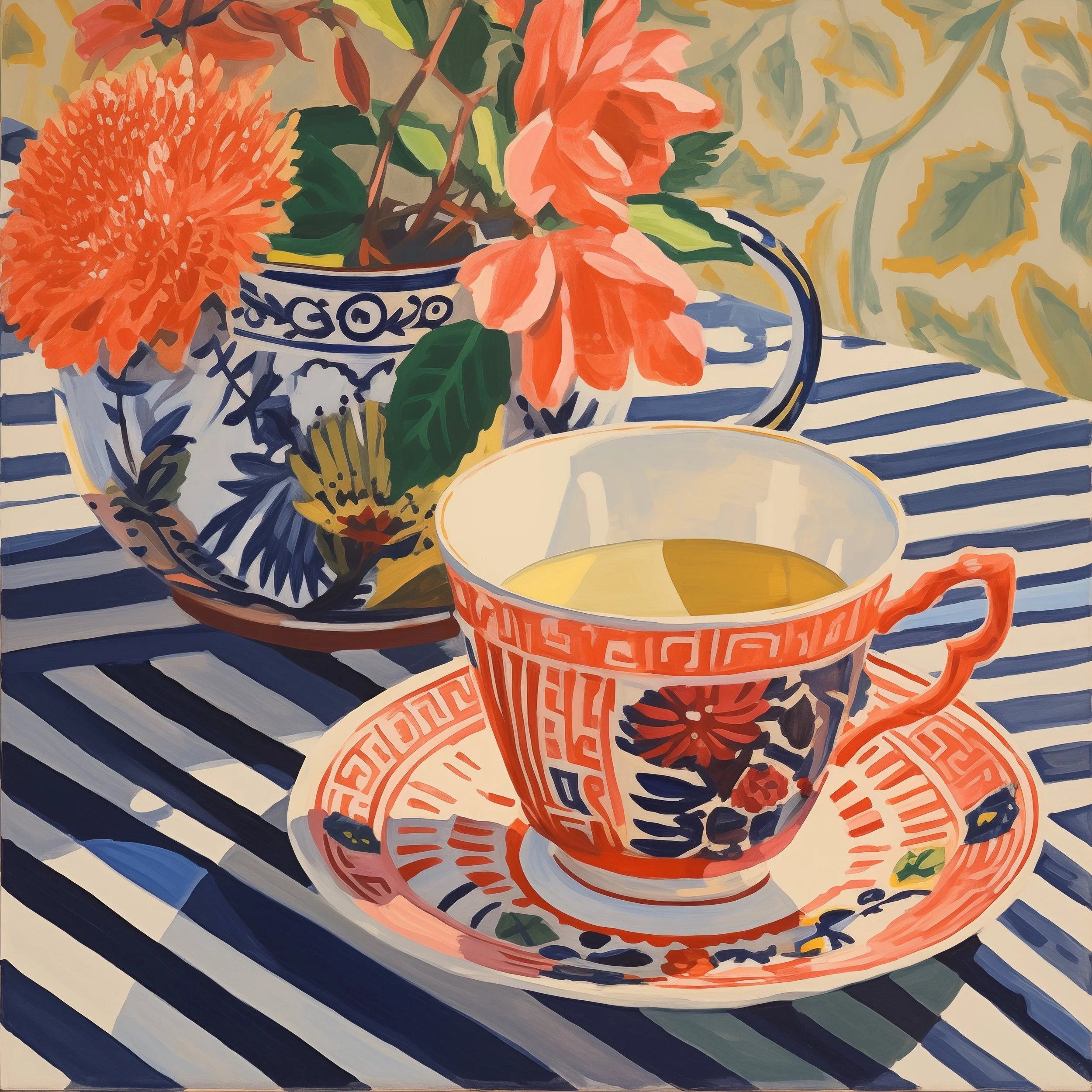 Pattern on Pattern: graphic teacups still life, using acrylics and impasto with Julie Lynch - 11th August 11 til 5pm