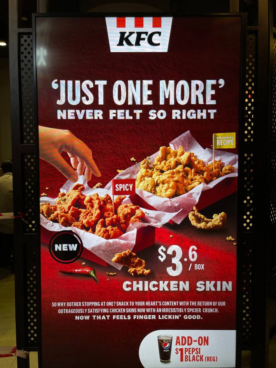 KFC Chicken Skin key visual displayed in store all across Singapore. Food styling by me.