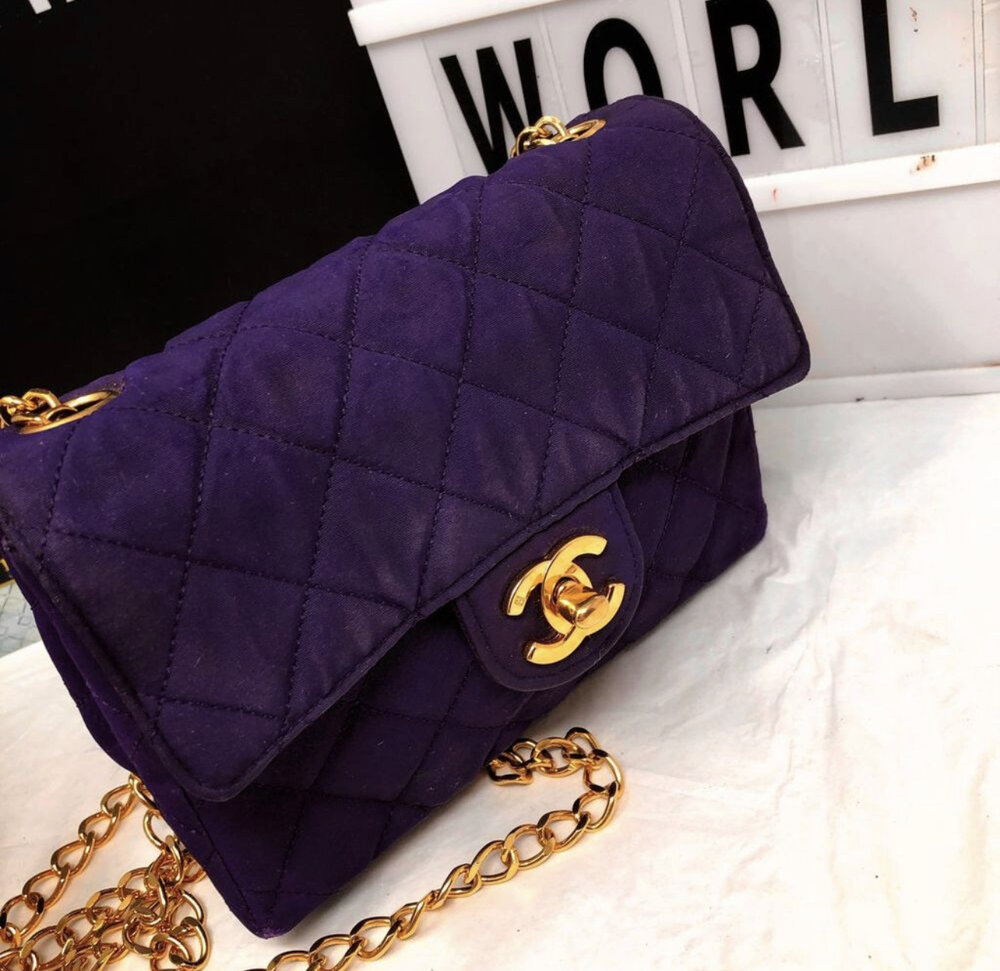 Chanel Vintage CC Chain Flap Purple Quilted Mini Square Nylon Matelasse Bag  — ANK WORLD