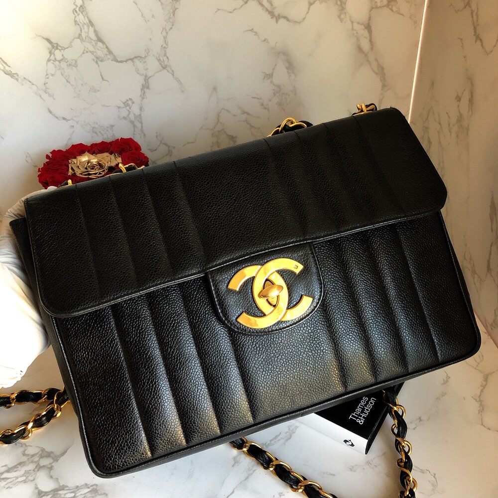 RARE COLOR! Vintage Chanel XL Jumbo Single Flap Bag 24K Gold