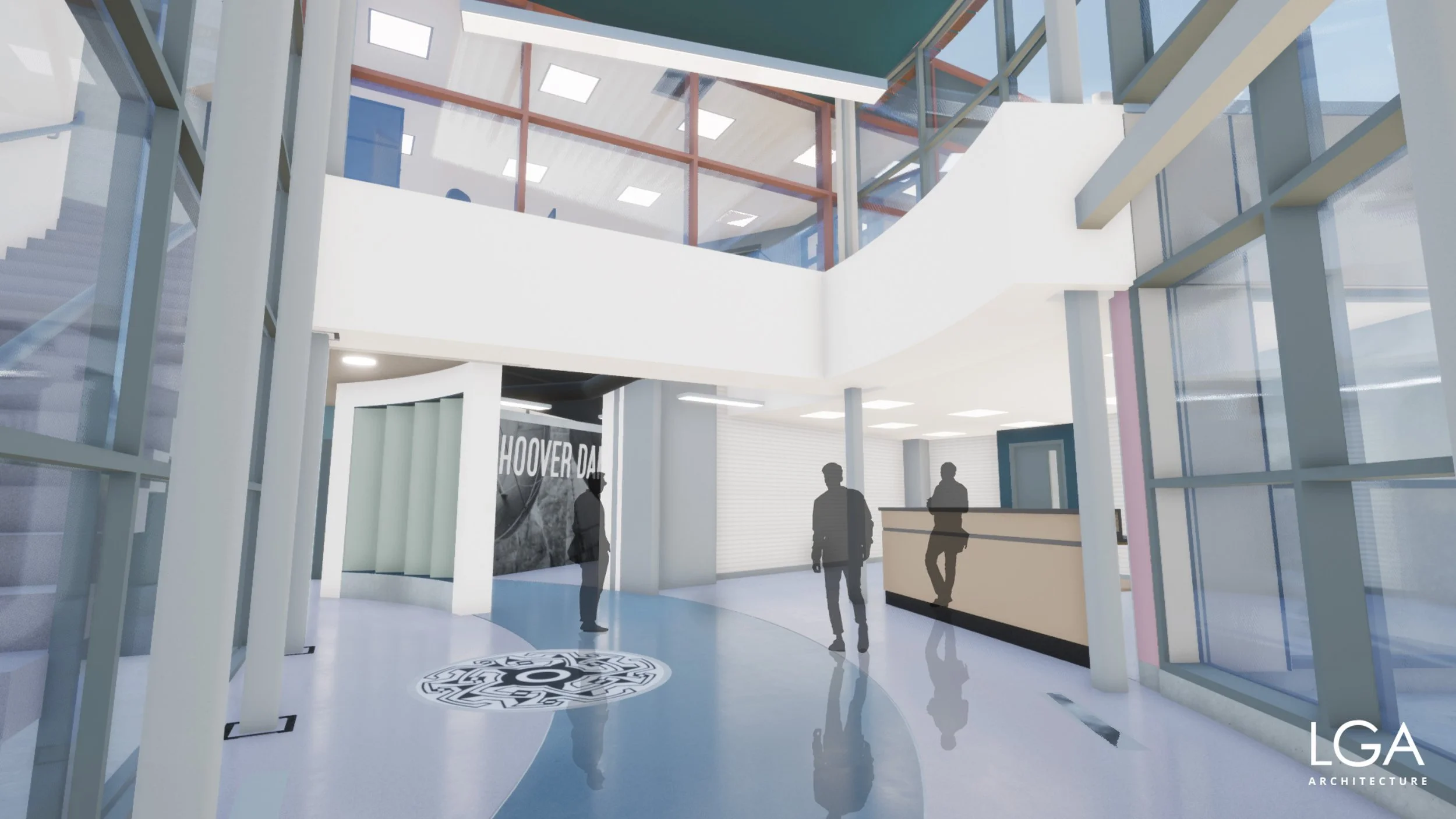 /// HOOVER DAM VISITOR CENTER RENOVATION
Description: A view inside the proposed Addition, offering a clear view of the updated entry and new retail kiosk.