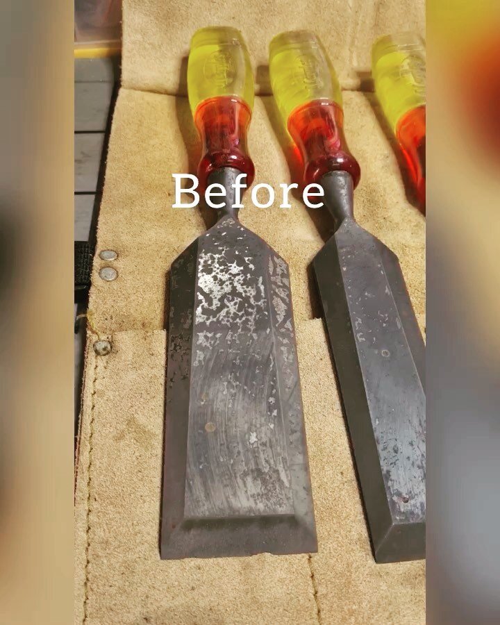 Beautiful set of Carpenter&rsquo;s chisels ready to be back out on sight. 

#sharptoolsmakegoodwork 
#supportlocal
#familyownedbusiness
#clipperbladesharpening
#scissorsharpening
#knifesharpening
#sharpchefknives
#toolsharpening
#petgroomers
#horsegr