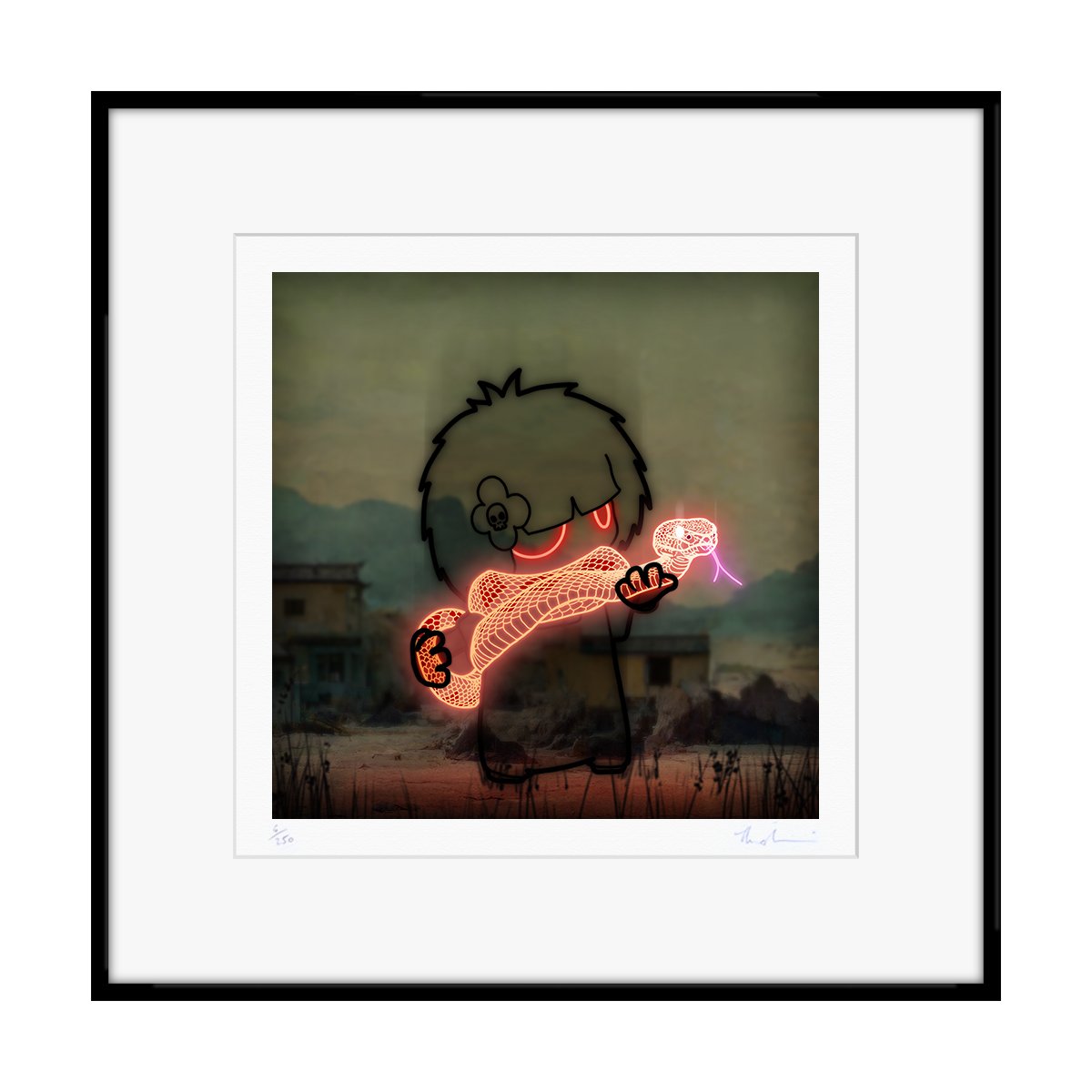 Framed Emerald Tree Boa Neon Beast print, vibrant snake with neon scales