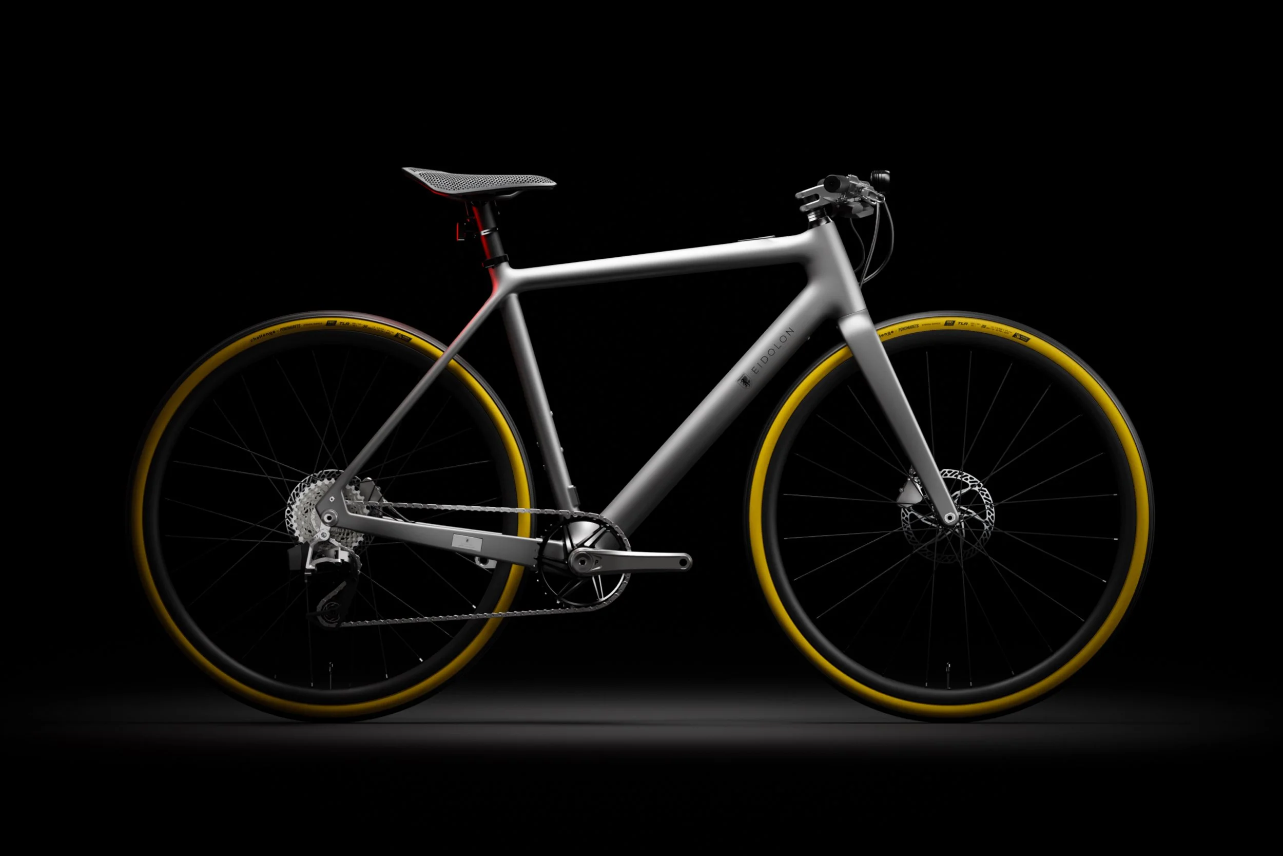 Ponomarets EIDOLON bespoke eBike in Platinum Silver, showcased on a black background.