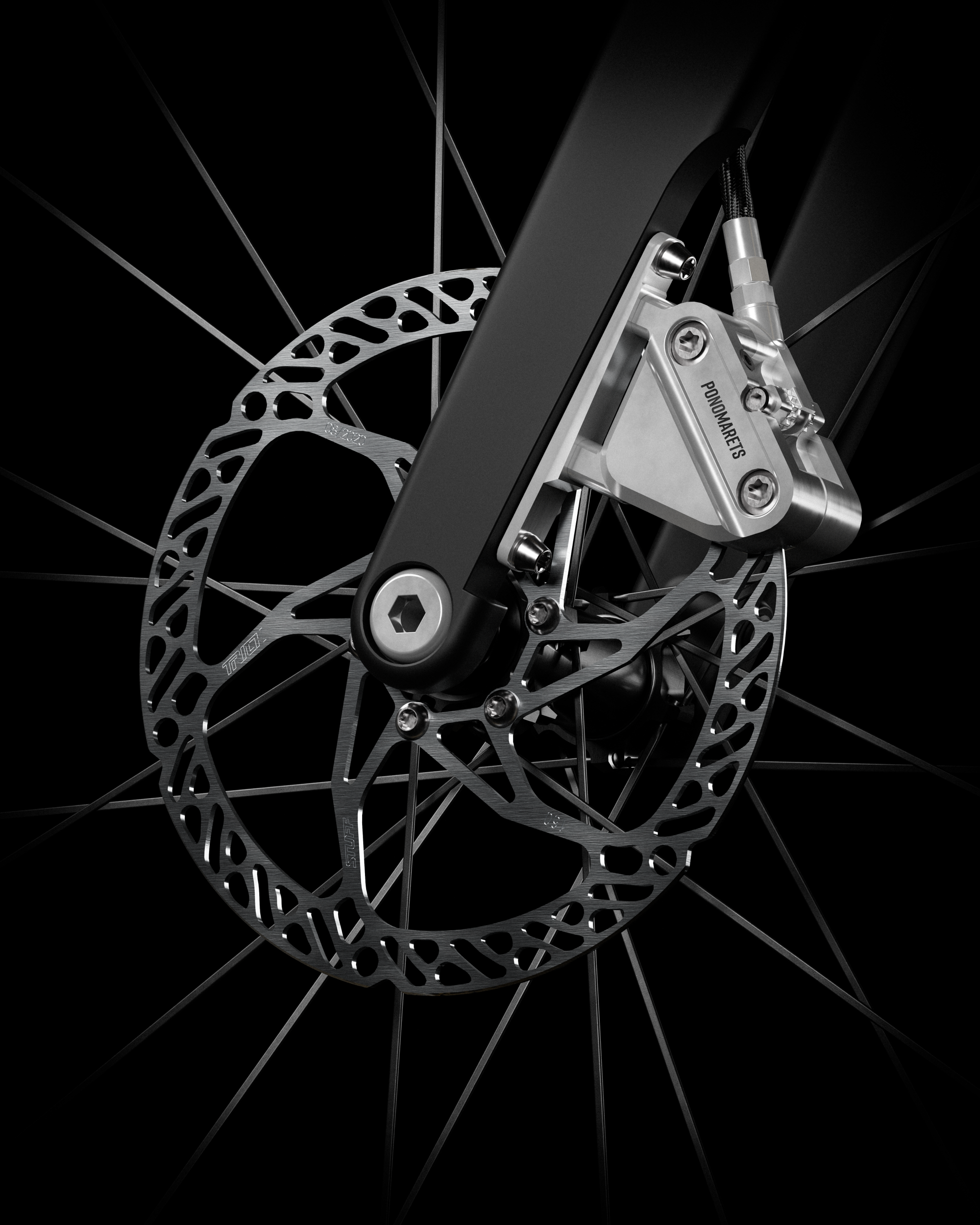 Ponomarets front brake calliper close-up.