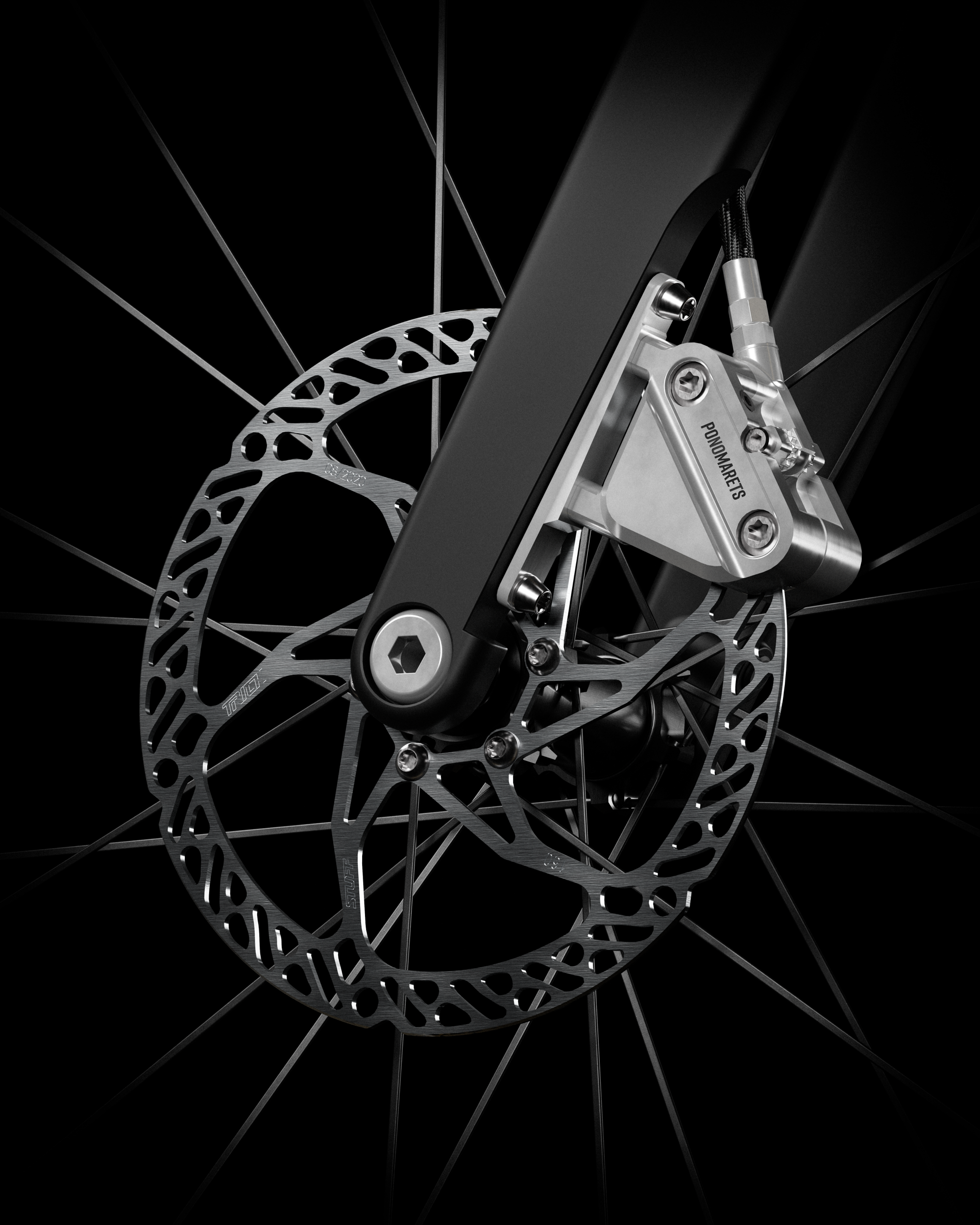 Ponomarets front brake calliper close-up.