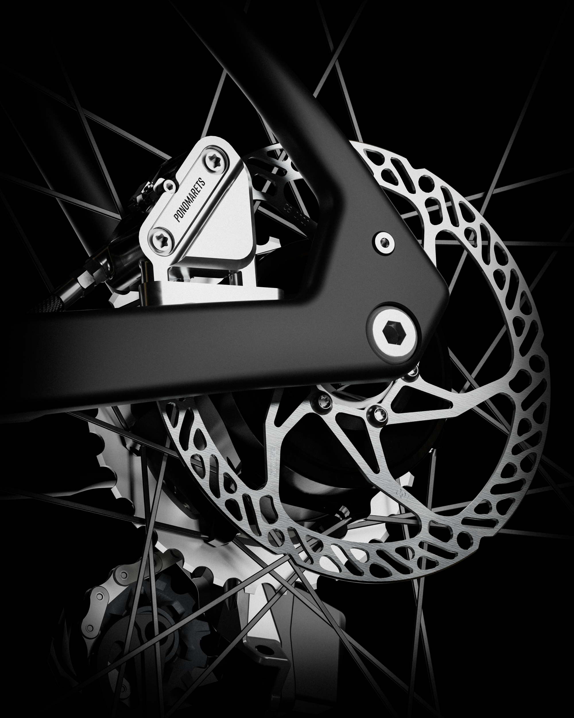 Ponomarets rear brake calliper close-up.