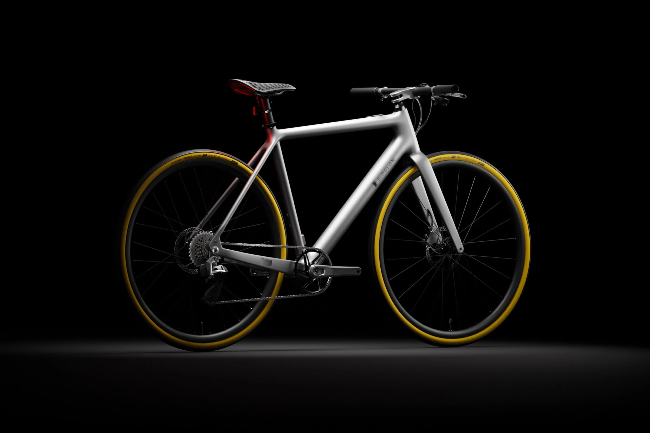 Ponomarets EIDOLON bespoke eBike in Platinum Silver, showcased on a black background.