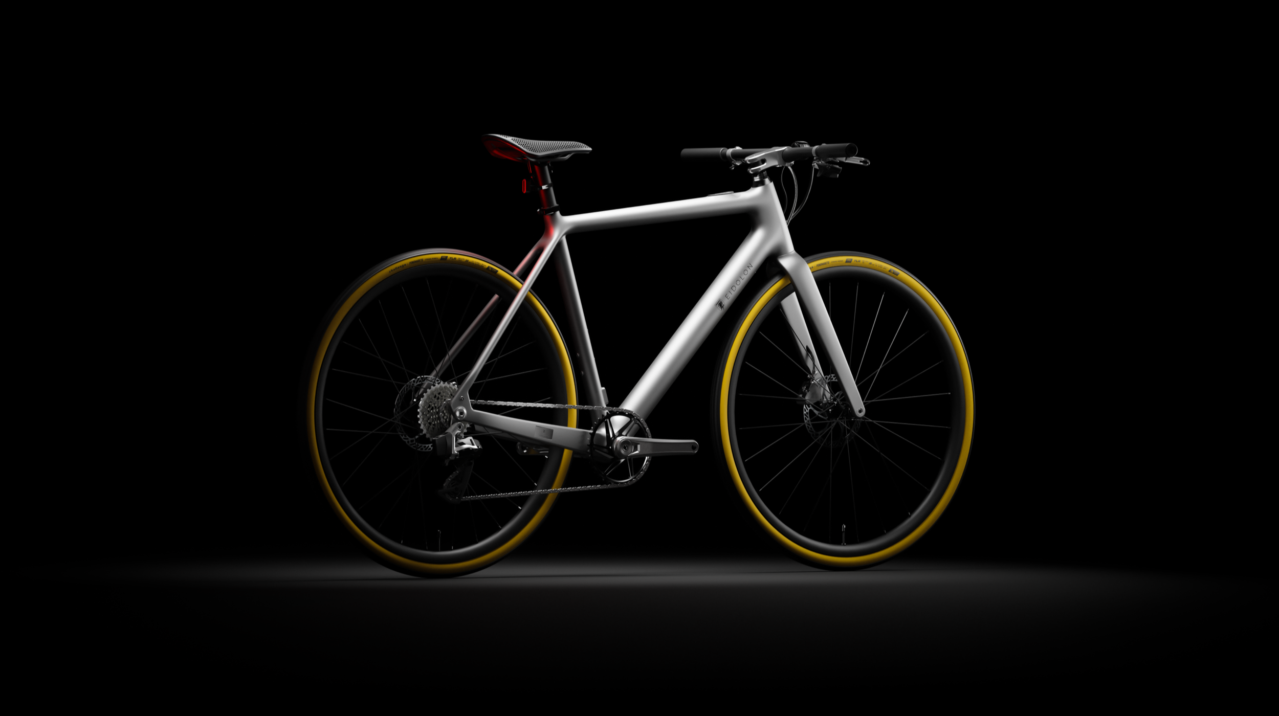 Ponomarets EIDOLON eBike in Platinum Silver against a black background.