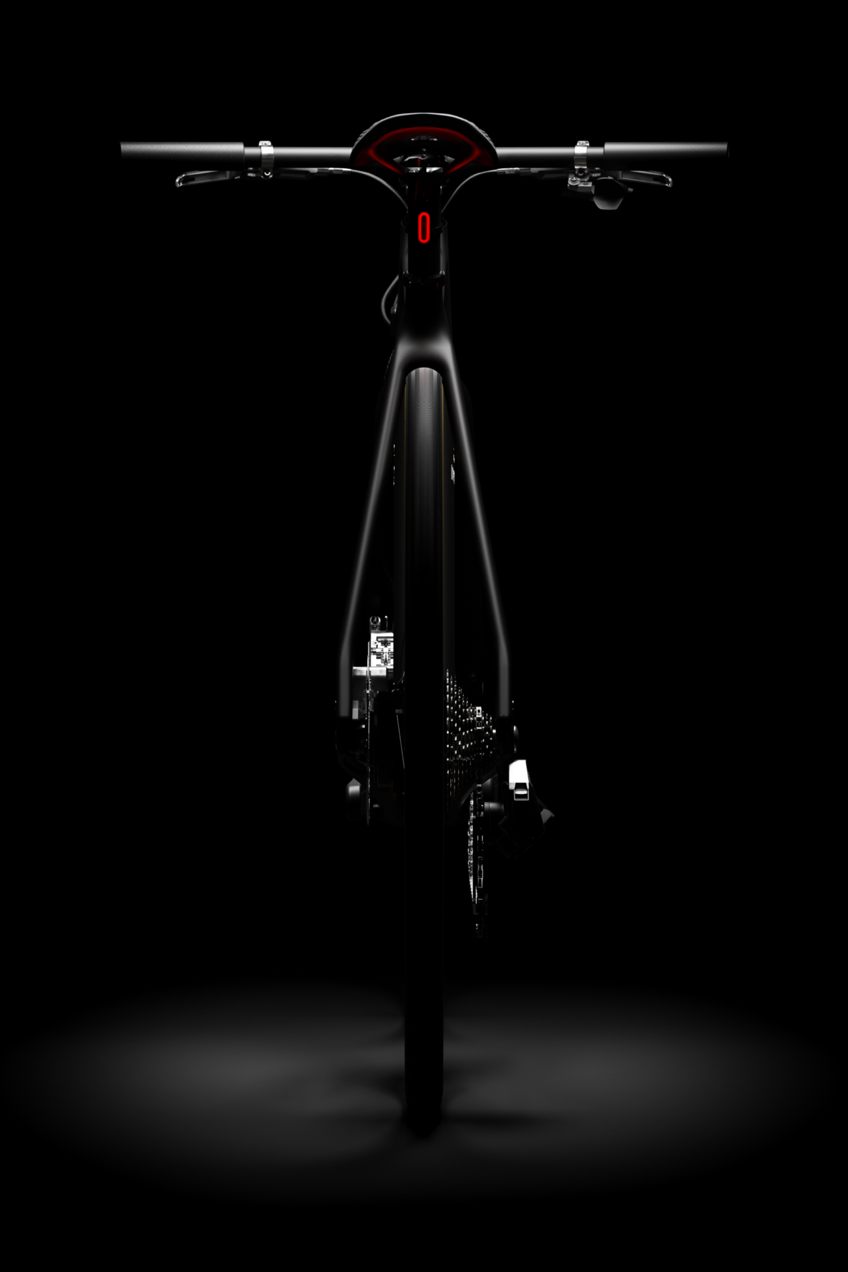Rear view of Ponomarets EIDOLON eBike under a spotlight against a black background.
