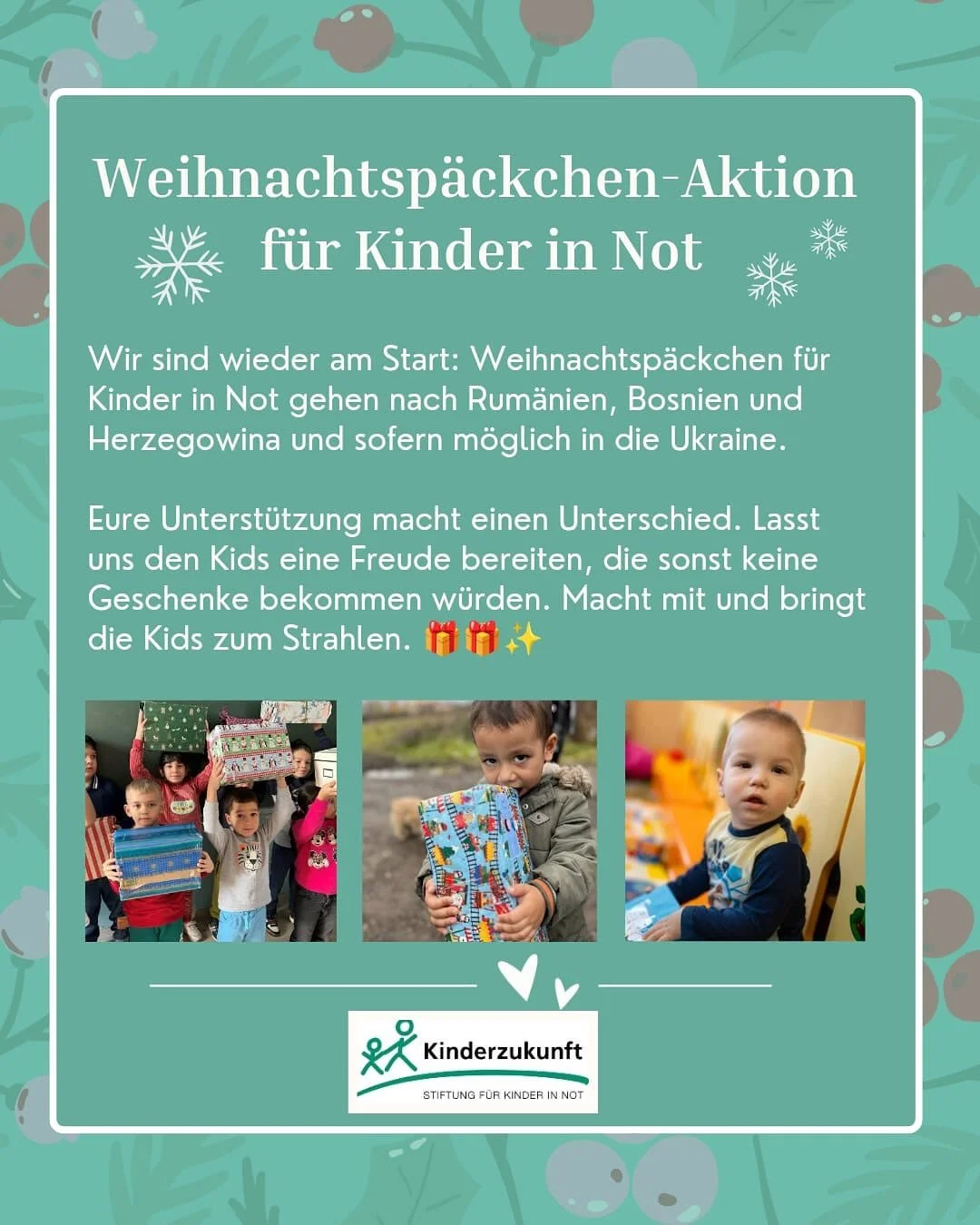 Und wieder ist ein Jahr vergangen & wir freuen uns für Kids Geschenke zu packen ☺️
Auch dieses Jahr sammeln wir für den Verein @kinderzukunft mit @zweigesicht_wear_fair & @paulsfrischekiste Weihnachtspäckchen für Kinder i