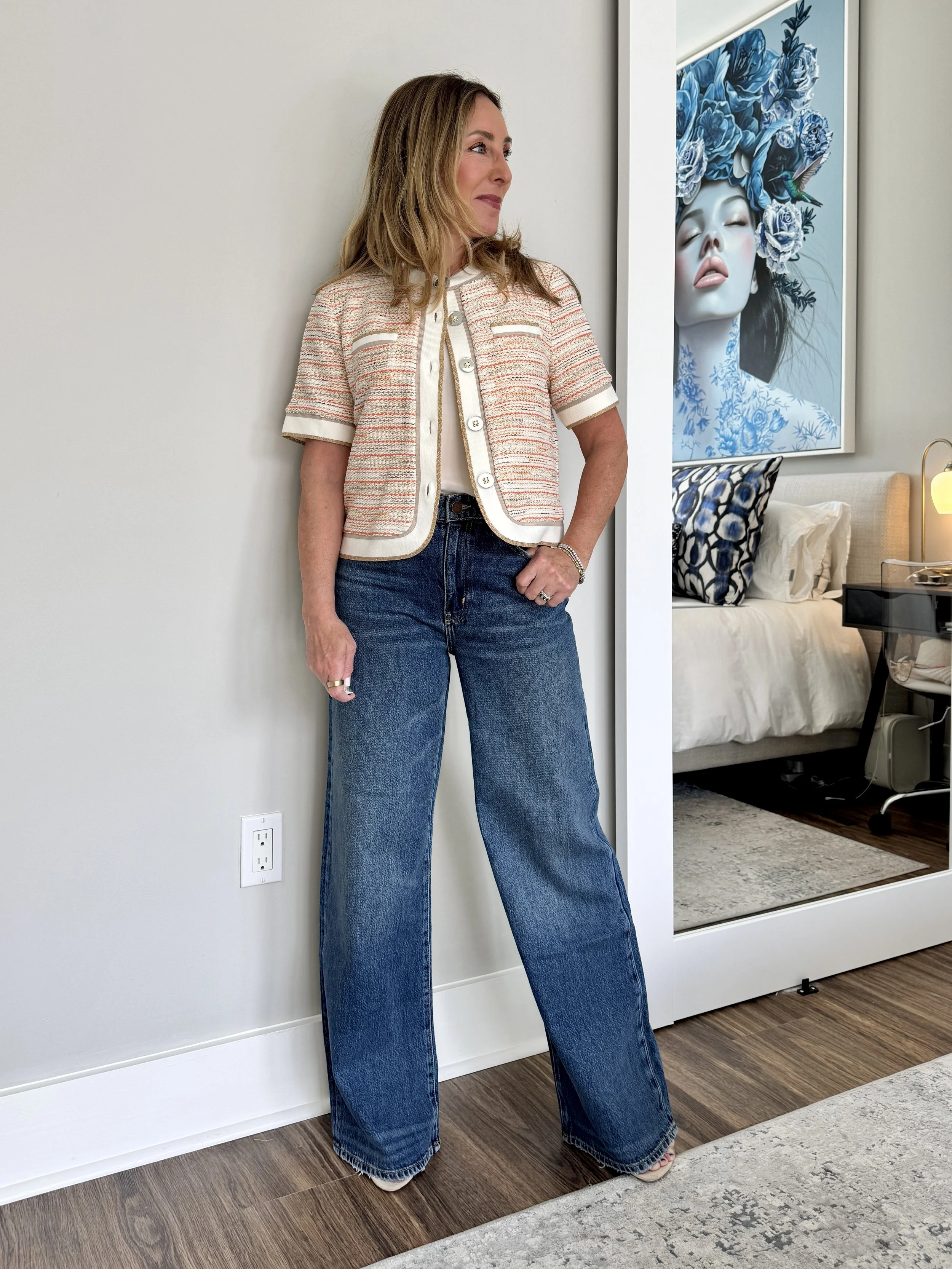 topper with wide leg jeans