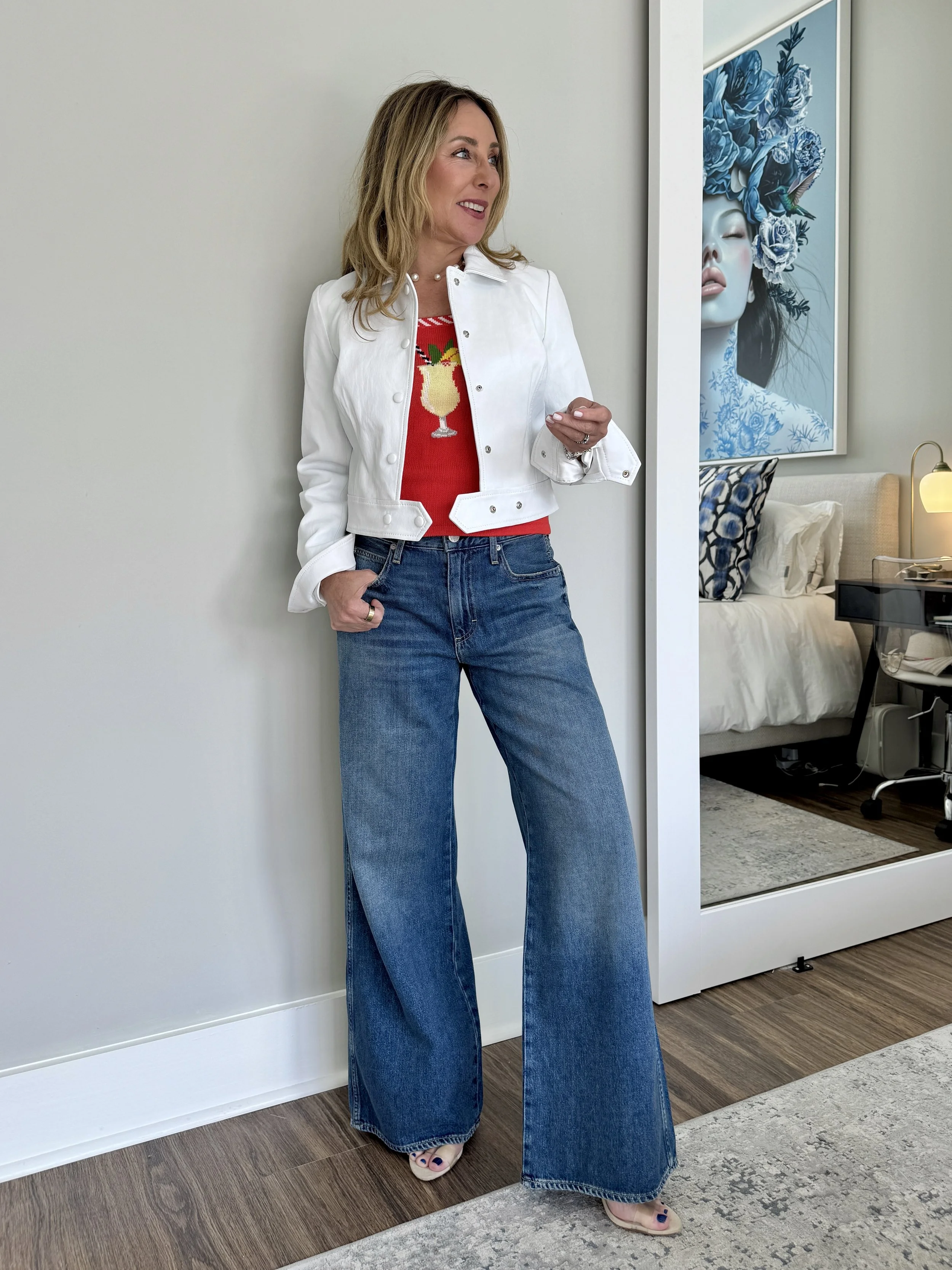 topper with wide leg jeans