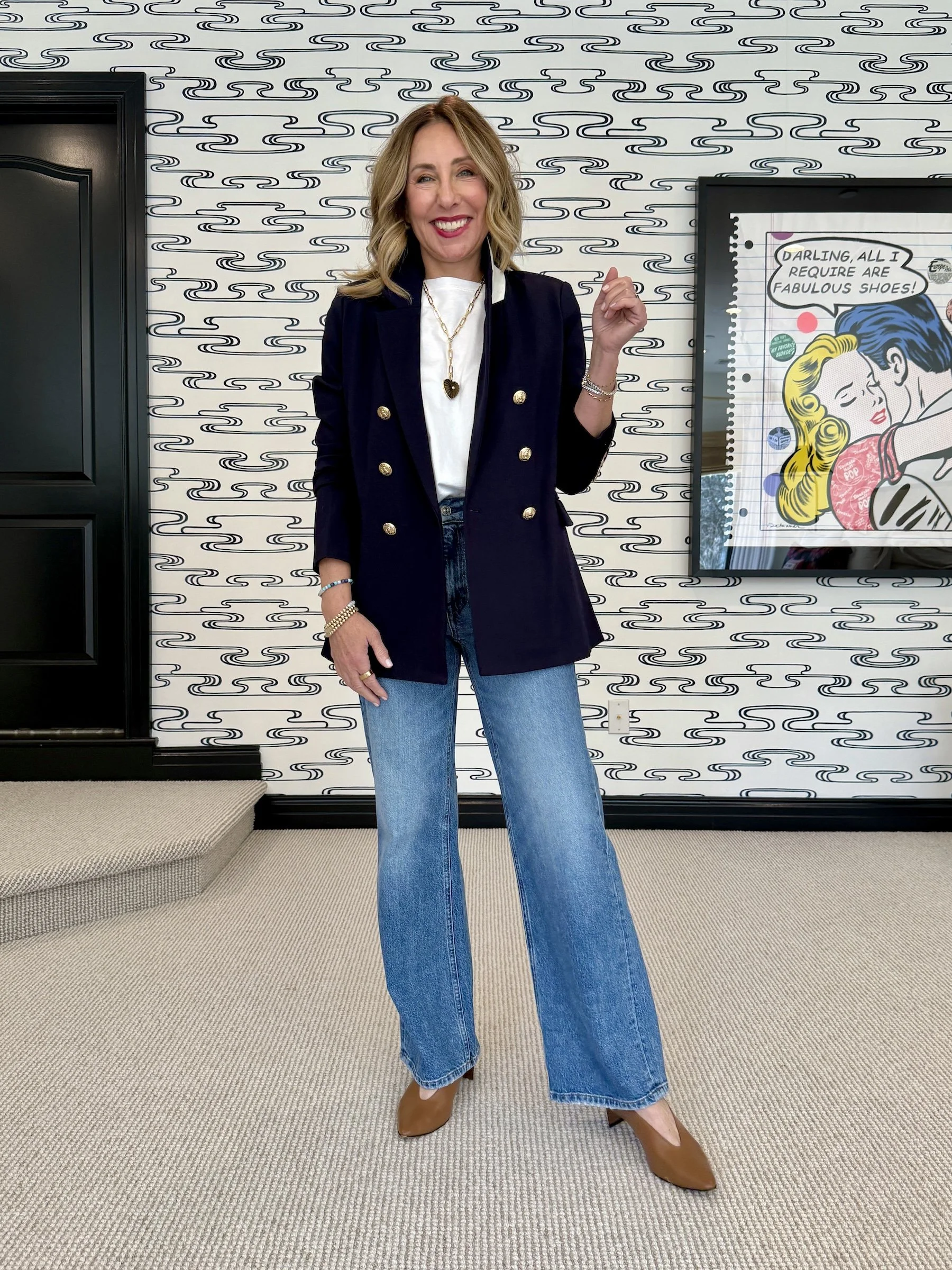 white tee jeans and blazer