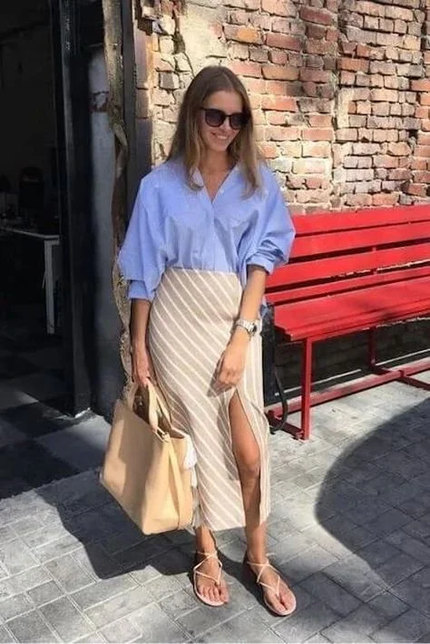 Long Skirts Striped Skirt Street Style Faux Leather Pencil Maxi