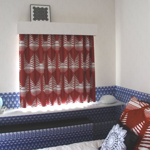 Red knit print curtains