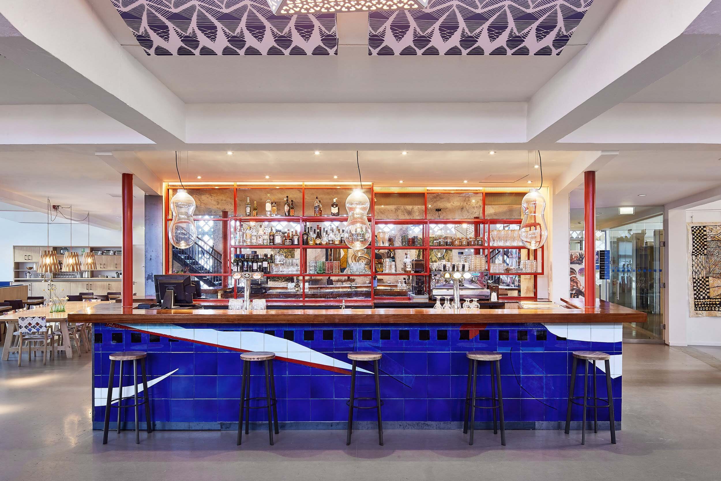 PODIUM MOZAIEK. The renovation of the monumental Pniel church, designed by Rian Knop has resulted in an eclectic mix of patterns. Studio Petra Vonk had the opportunity to design cover for the ugly but very neccecary akoestic pannels on the ceiling.