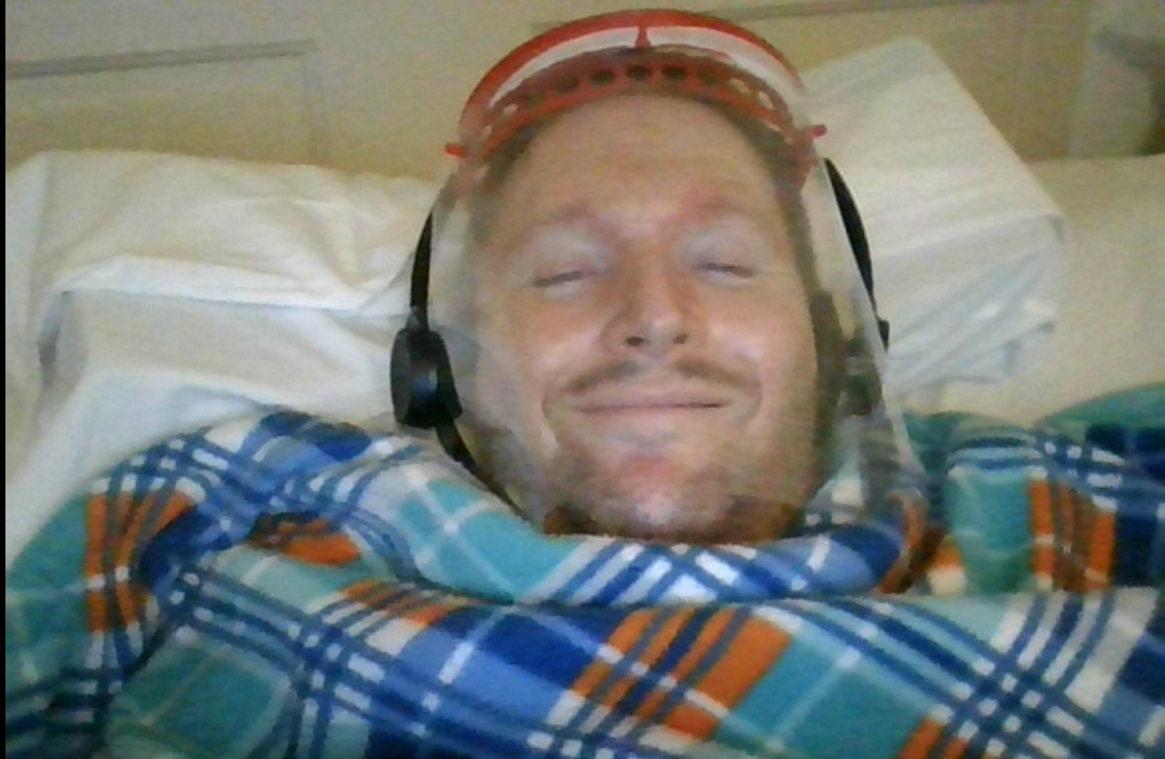 Eric P Thomas got one of the first completed shields!  He’s one hell of an inspiration. He  had no PPE for himself or his 24 hour caregivers (and is in the high risk population).  If you need a little inspiration during these tough times, check out …