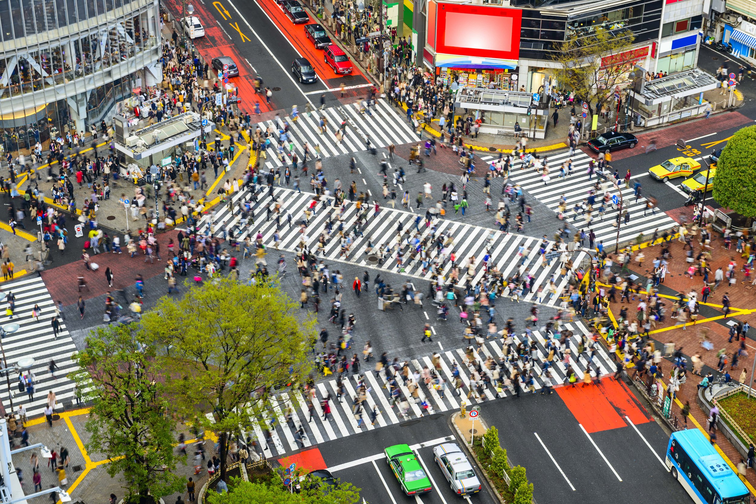 Areal bird view overlooking the famous Shibuya Scramble Crossing, Shibuya, Tokyo.jpg