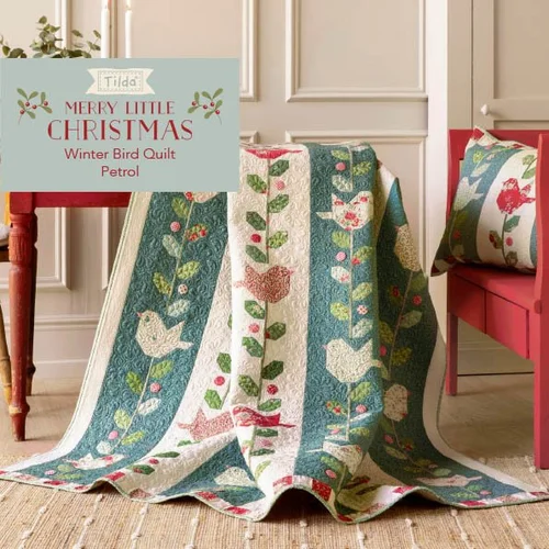 "Merry Little Christmas Winter Bird Quilt Petrol” is a Free Christmas Lap Quilt Pattern designed by Tilda from Tilda's World!