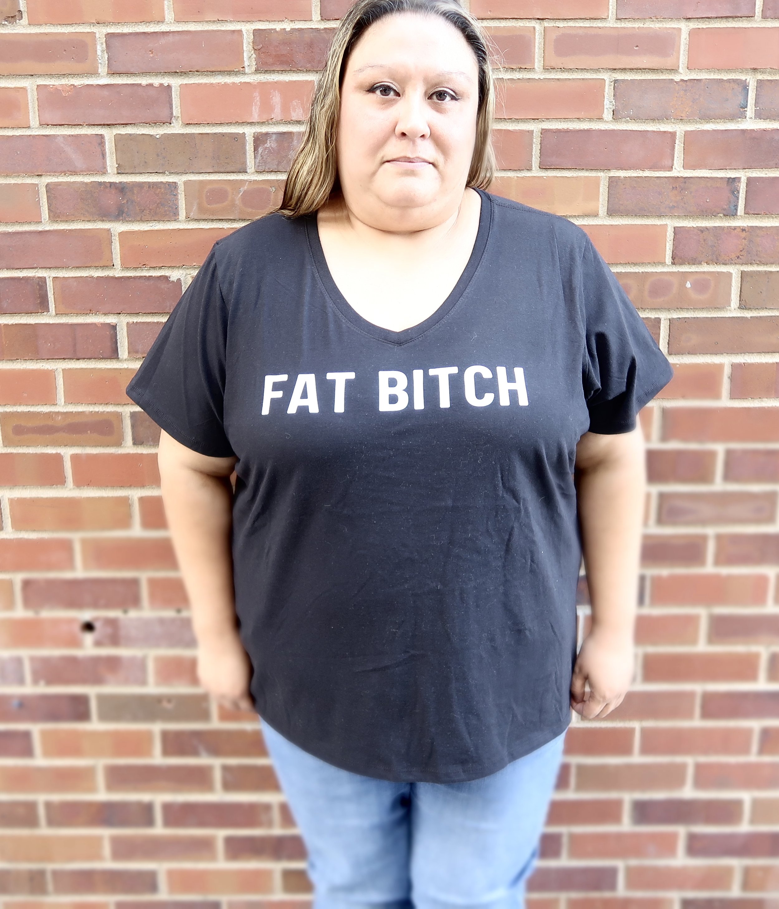 FAT BITCH Black V-Neck Tee