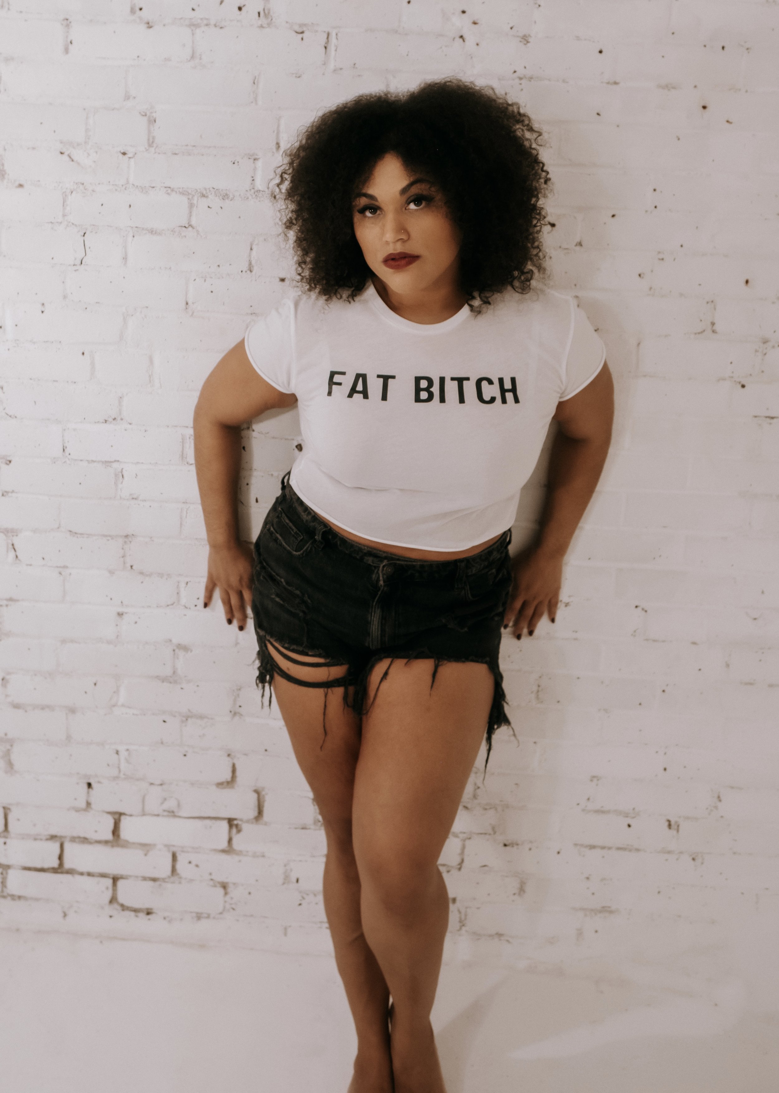 FAT BITCH White Crop Top