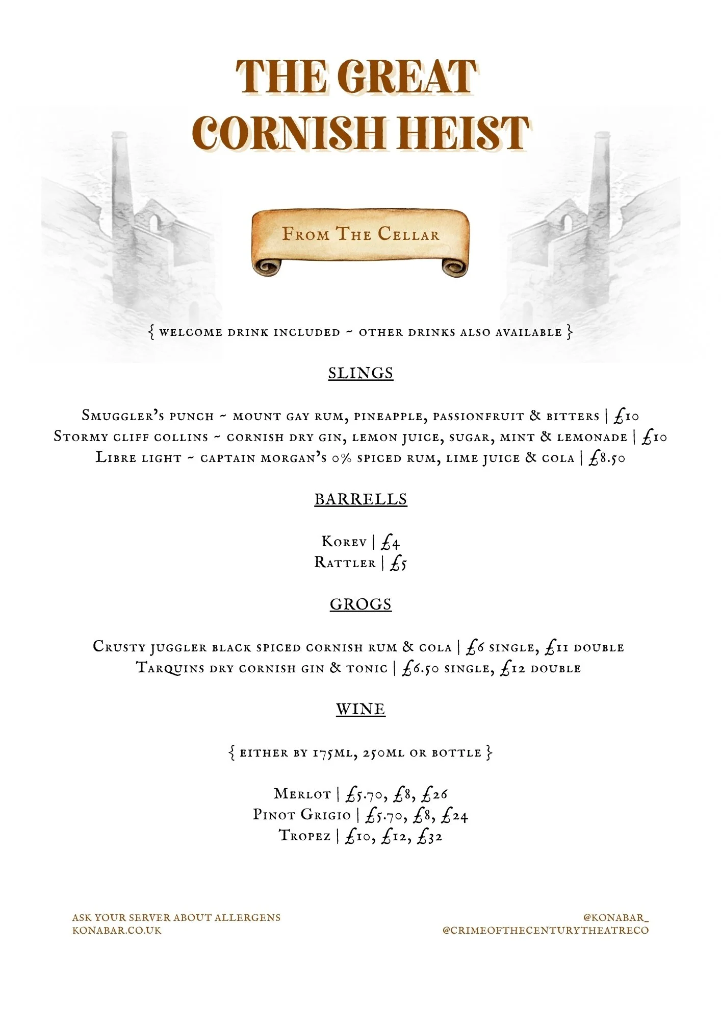 Poldark Drinks Event Falmouth-Menu-1