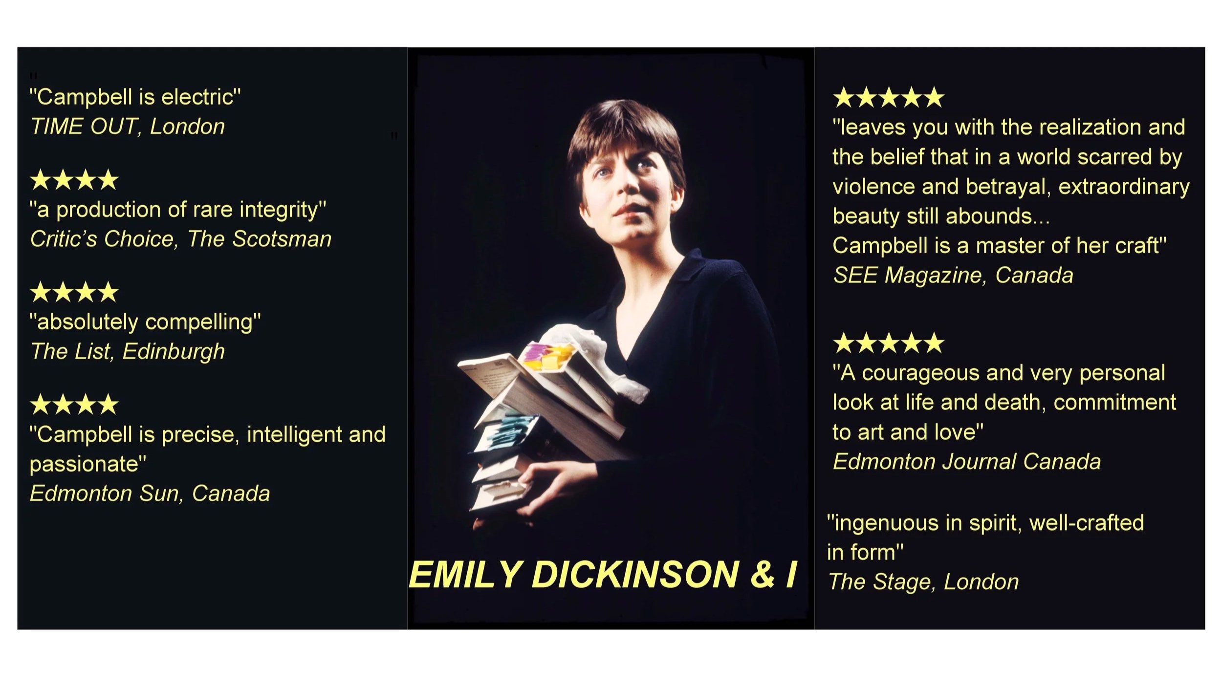 Publicity shot for Emily Dickinson & I the journey of a portrayal by Jack Lynch and Edie Campbell. 5 and 4 star review excerpts.