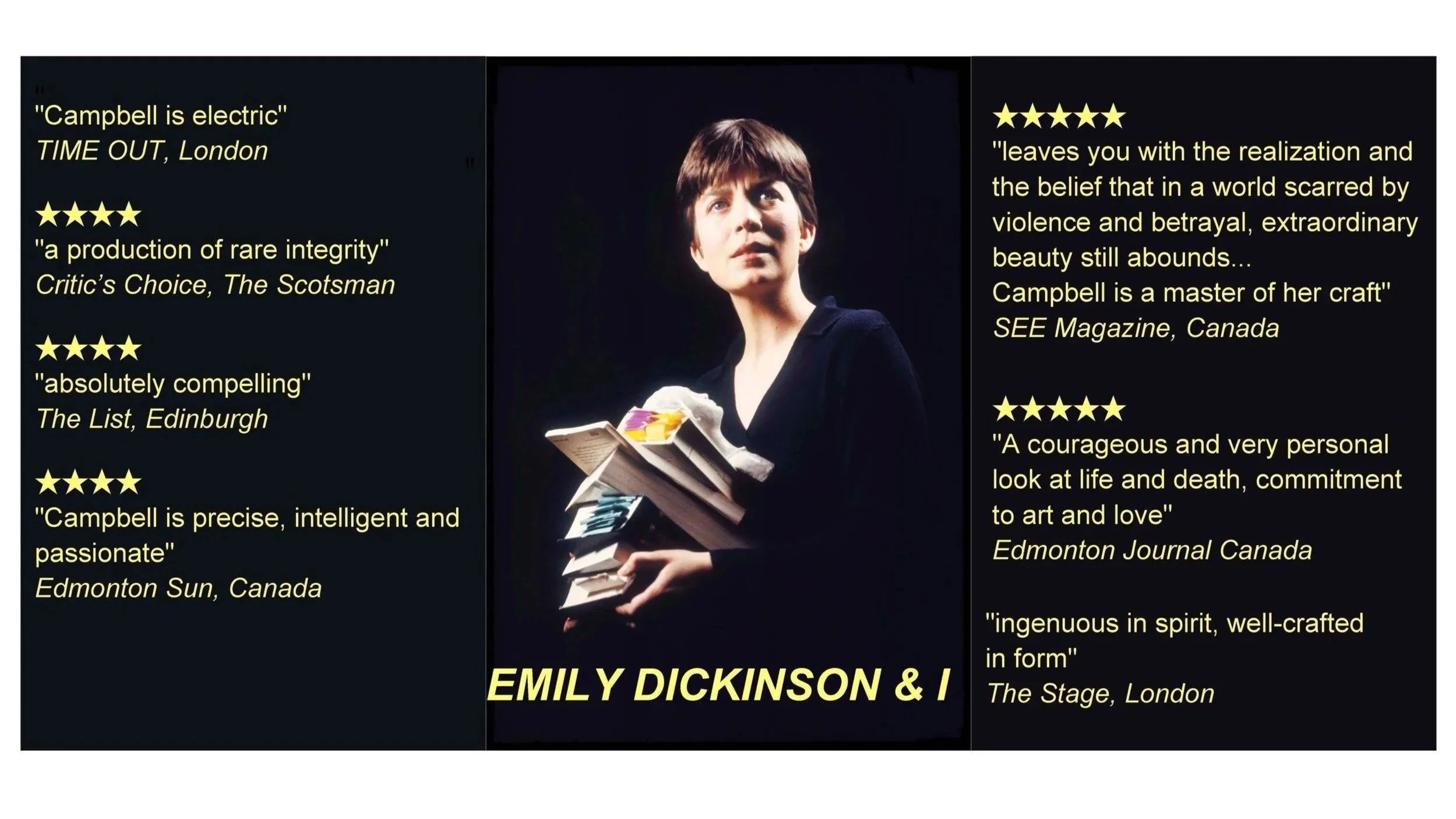 Publicity shot for Emily Dickinson & I the journey of a portrayal by Jack Lynch and Edie Campbell. 5 and 4 star review excerpts.