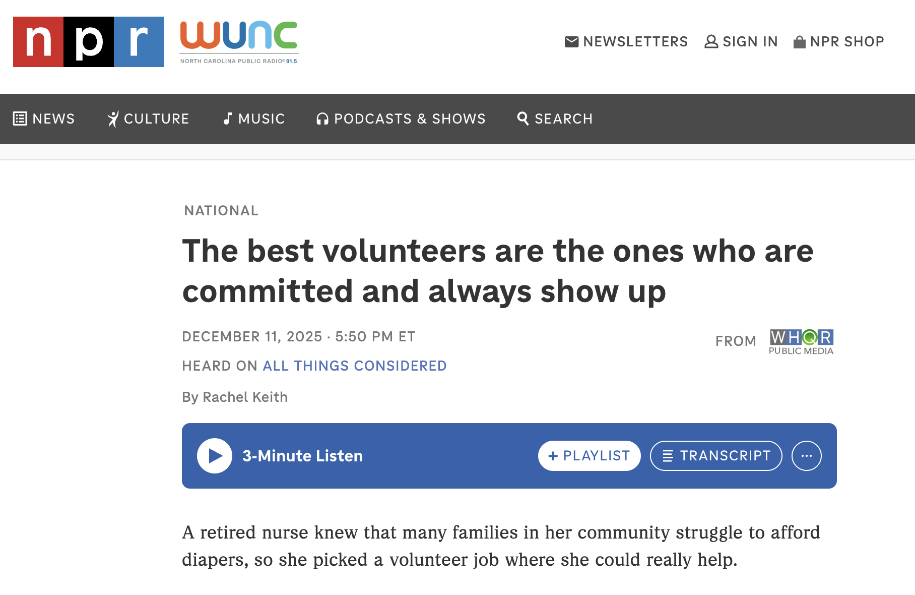 NPR- The best volunteers are the ones who are committed and always show up