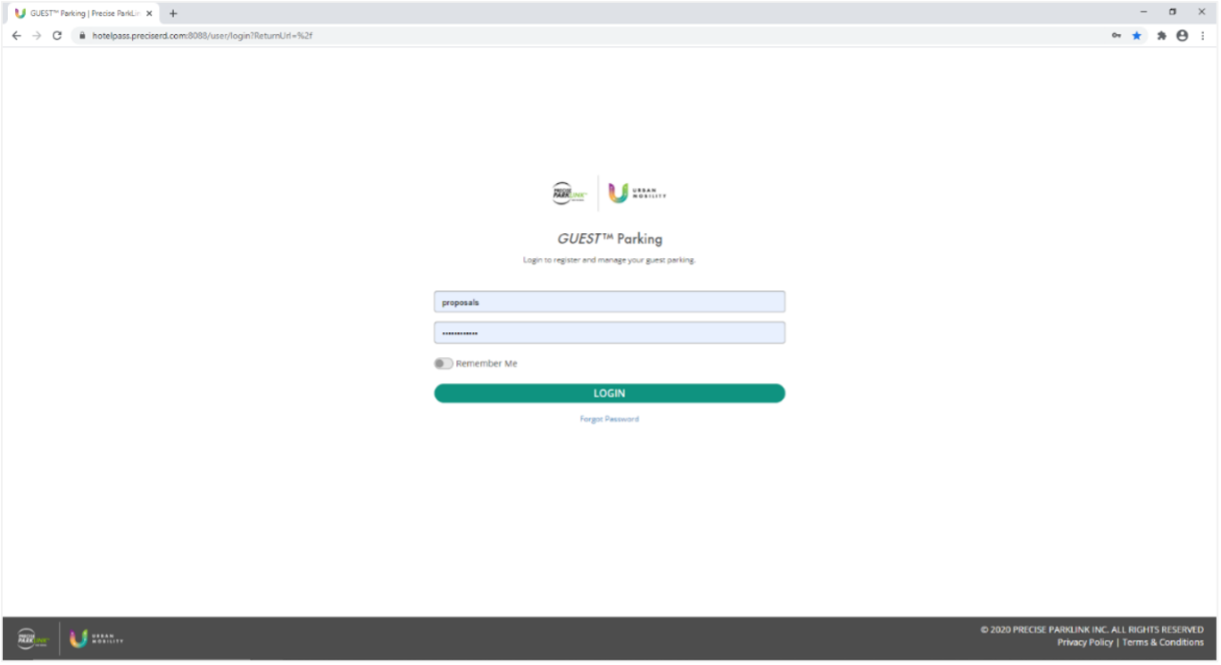 GUEST reservation web platform login screen