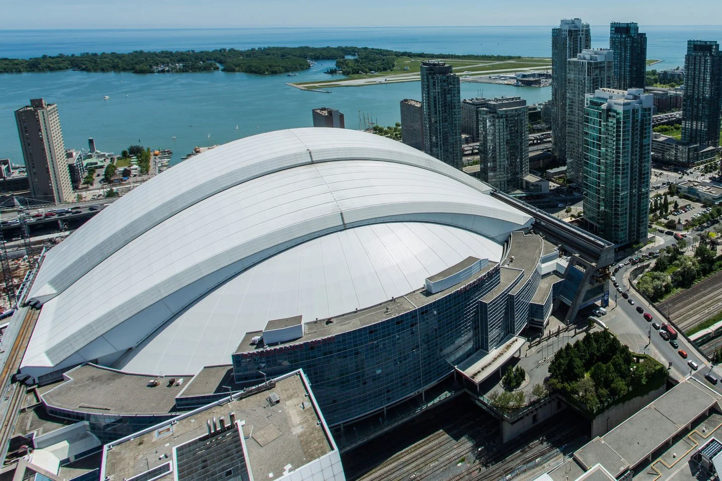 Aerial view of Rogers Centre stadium in downtown Toronto