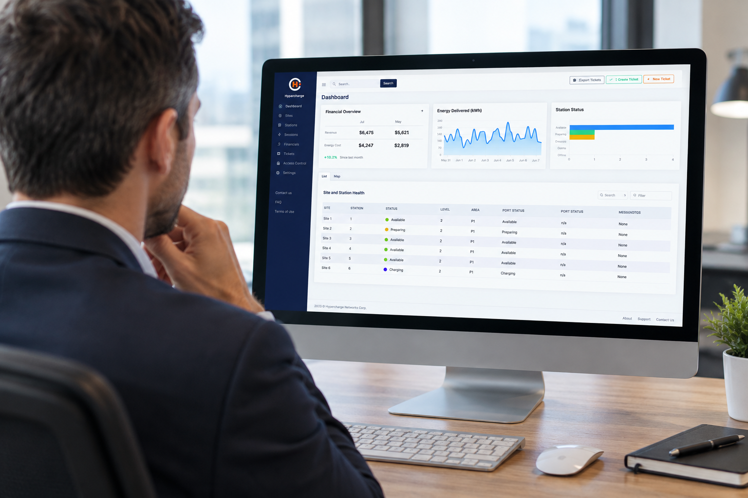 Property manager viewing the Hypercharge admin console on a computer