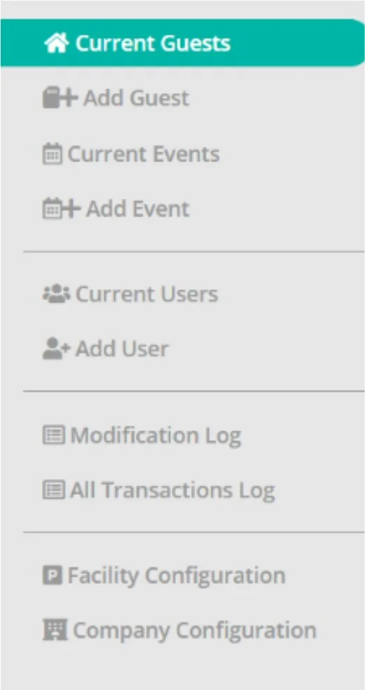GUEST reservation platform menu bar