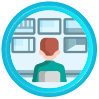 Icon of person in front of screens
