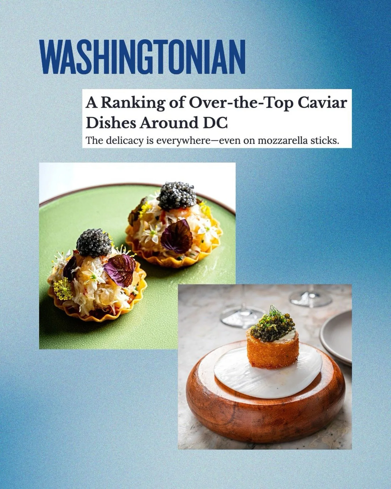 Caviar used to be a luxury found only in the highest echelons of fine dining, but now the black gold is glamming up everything everywhere all at once. My latest @washingtonianmag story is a ranking of notable fish-roe creations&ndash;from the extrane