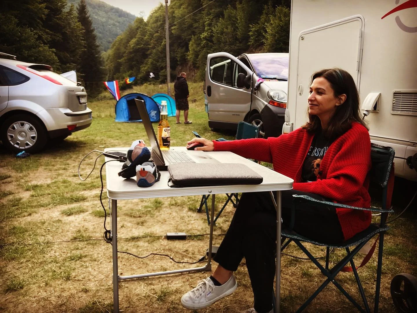 There&rsquo;s a proper desk everywhere I go! #camping #workbalance #design #nature #littlelesscomfortable #romania #2021