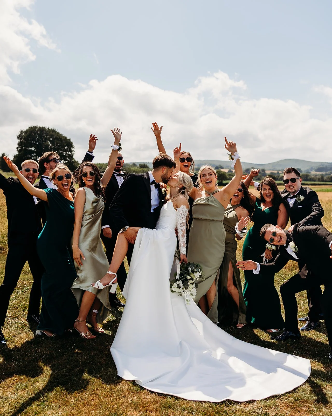 bridal party photo at Quantock Lakes