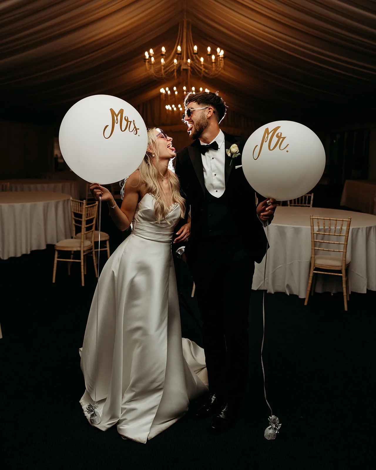 Bride and groom at night at Quantock Lakes