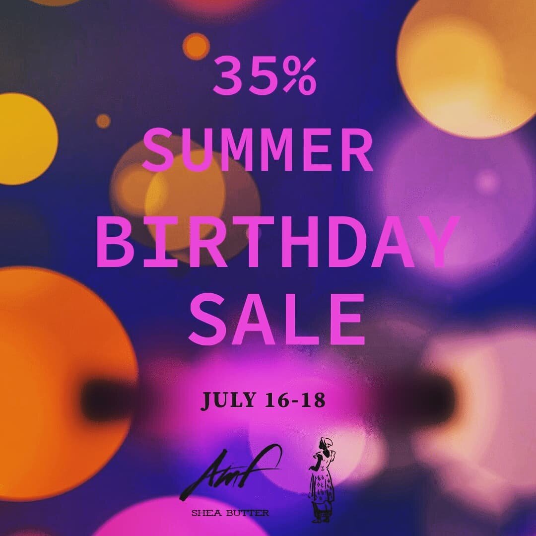 CONTINUING THIS WEEKEND! In celebration of AMF and the owner's birthday this week, 35 percent off site-wide. Please use code AMF35 at checkout. Online Only. www.amfshea.com 

Code valid until 7/18/21 at 11:59pm EST. Please allow three business day fo