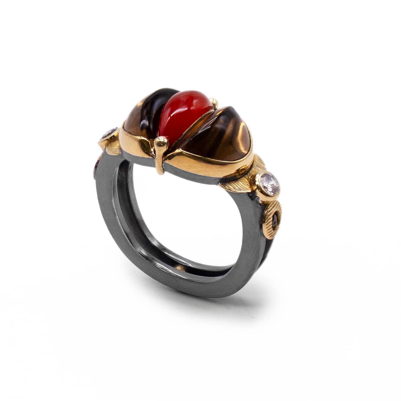 Ring in: 22k, 18k, Carnelian (untreated), Smokey Citrine, &ldquo;repurposed&rdquo; white diamonds, black diamonds

#michaelboydjewelry #michaelboydstudio #ringshandmade #goldandjewels #organicjewelry  #diamonds  #texture #goldjewelry #citrine #natura